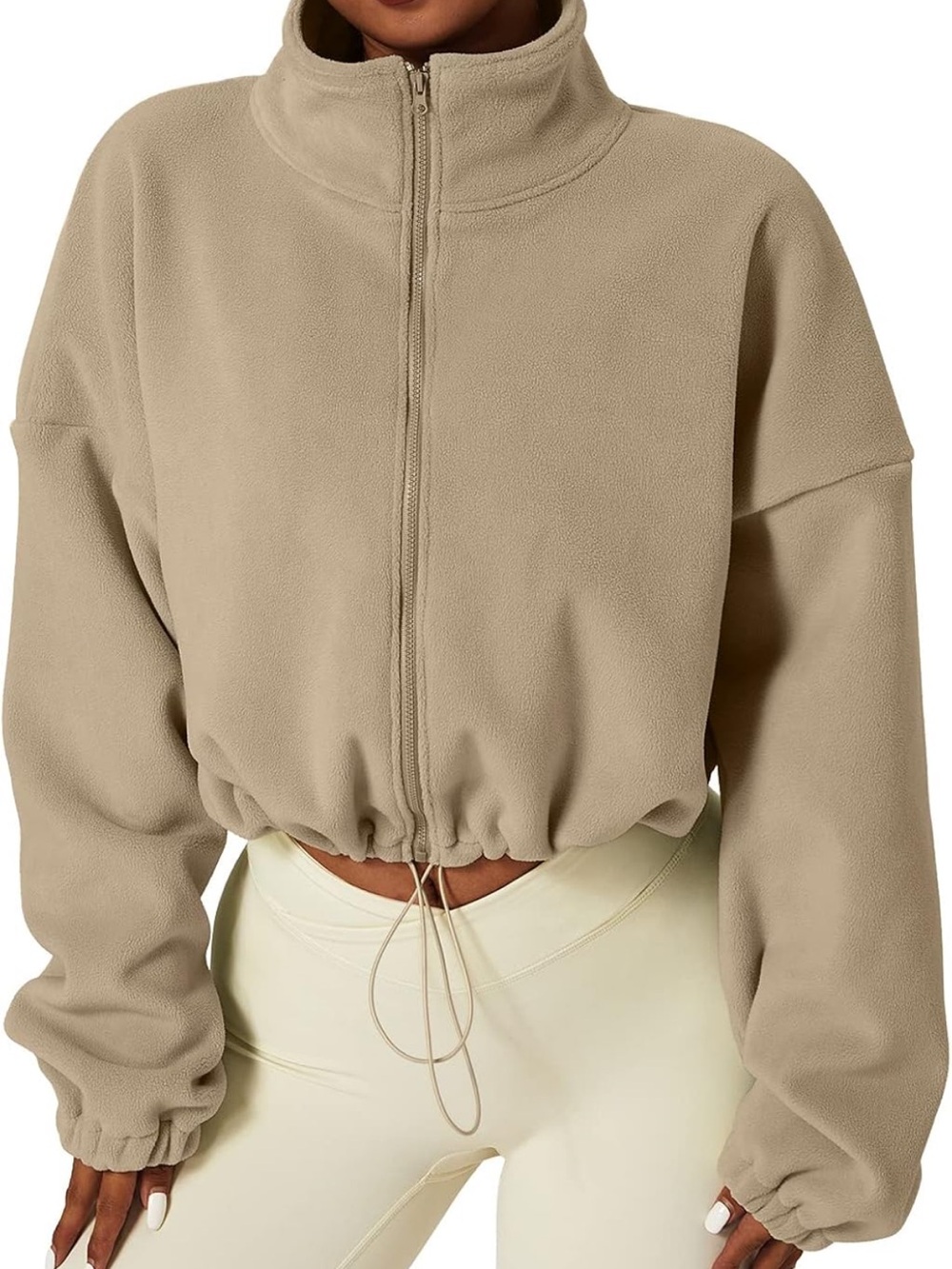 QINSEN Women's Full Zip Fleece Short Jacket - Camel
